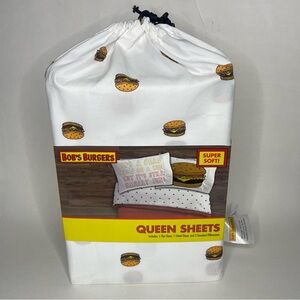 New Jay Franco Bob's Burger Day 4-Piece Queen Size Set 1 Flat 1 Fitted 2 Pillows